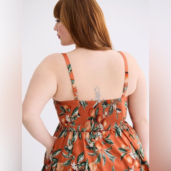 Torrid Retro Chic Orange Fruit Print Tie-Front Skater Pinup Vintage Dress - Picture 4 of 10